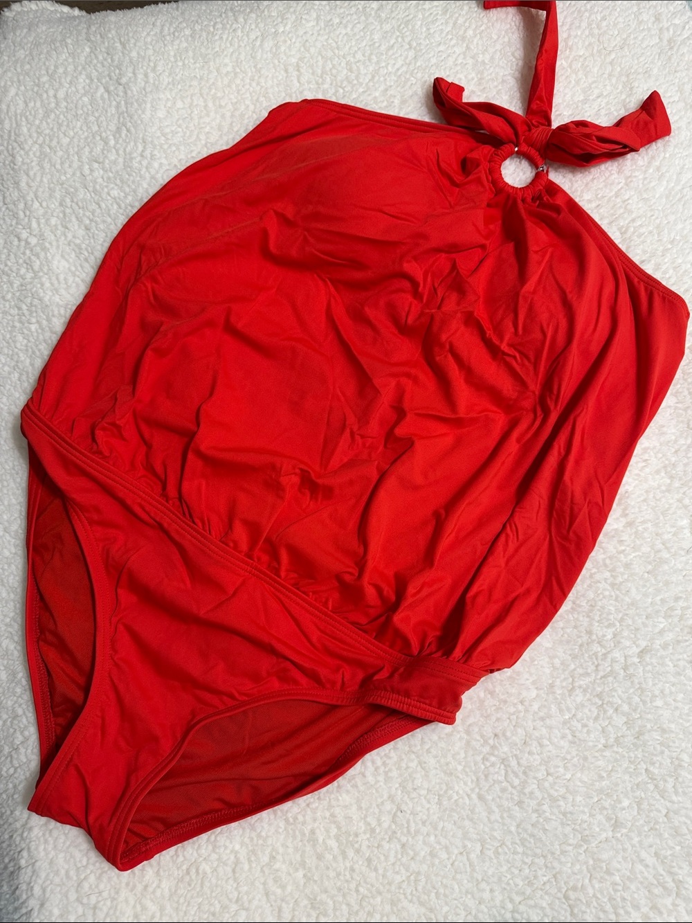 Michael Kors Red Halter One-Piece Swimsuit with Ring Detail